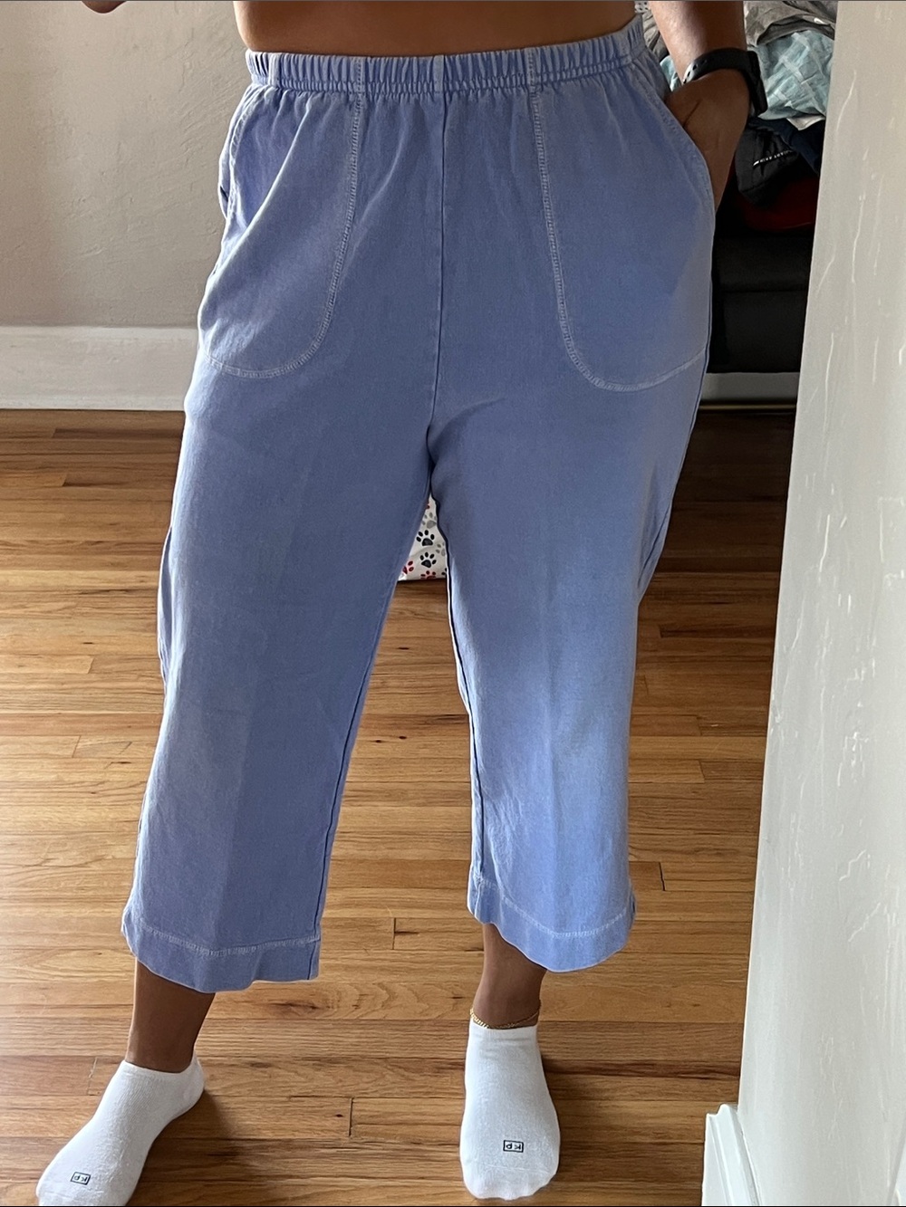 fresh produce Light Blue Cropped Elastic-Waist Capris